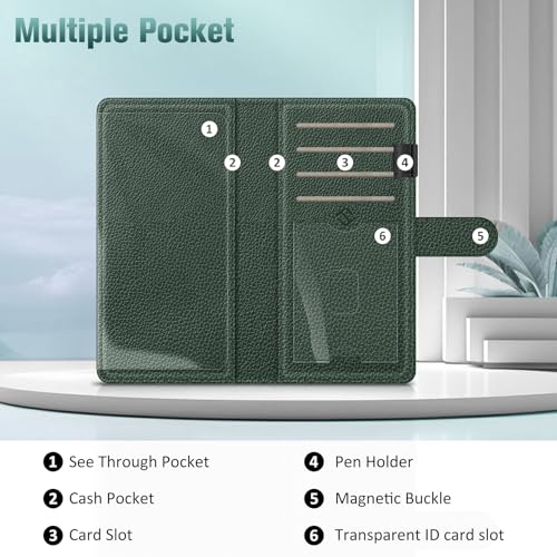 Image of FINTIE Checkbook Cover for Personal Checkbook, RFID Blocking Big Capacity Standard Register Duplicate Checks with Pen Holder, Cards Slots