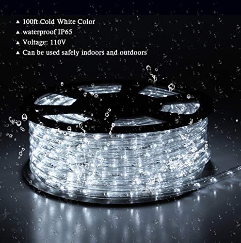 Buyagn 100Ft Led Rope Lights, Cuttable Connectable Outdoor String Lights Waterproof Decorative Lighting For Indoor/Outdoor, Deck, Patio, Backyards Garden Halloween Christmas Decorations(Cold White) #TOP1