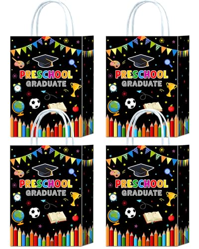 Brattol 16 Pieces Preschool Graduate Goody Bags Class of 2026 Preschool Grad Gift Snacks Treat Candy Party Favors Bags for Preschool Graduation Theme Party Supplies Decoration (Black)