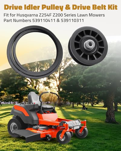 Drive Idler Pulley & Drive Belt Fit for Husqvarna Z254F Z246 Z254, Fit for Poulan Pro PRZ5426KH, Fit for Craftsman 917378XXX Series Lawn Mowers, Replace 539110311, 539110411 - Thumbnail 2