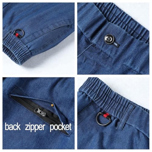 HBER Men's Elastic Waist Jeans for Seniors Straight Leg Relaxed Fit Casual Stretch Denim Pants with Zipper and Button4