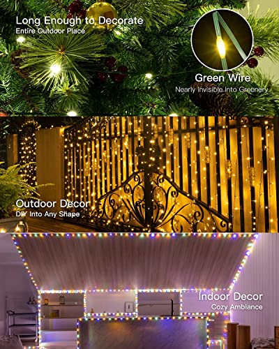 Ollny Christmas Lights Outdoor, 262Ft 800 Led Christmas Lights, 11 Modes Color Changing String Lights Remote, Warm White & Multicolor Fairy Lights, For Xmas Tree Indoor Decorations (Green Wire) #TOP5