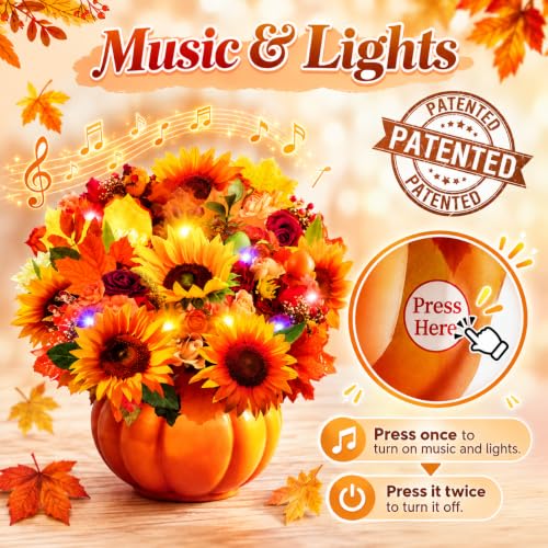 Image of APOTODITO Thanksgiving Cards, Pop Up Fall Sunflower Bouquet with Music and Light, Thanksgving Gifts Sunflower Gifts for Mom, Women, Wife, Sister