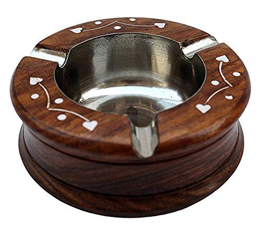 Deseno TWN Wooden Decorative Ashtray with Cigarette Storage Handmade Ashtray with Cigarette 3 Spots Smoking for Home, Car, Garden, (10. 5, 10.5 .5.5 cm)