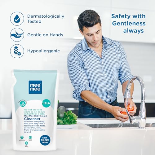 Image of Mee Mee Baby Liquid Cleanser 1 L, Anti-Bacterial Kills 99.9% Germs | for Feeding Bottles, Nipples, Accessories, Toys, Fruits & Vegetables | No Alcohol, One Drop Cleaning, Dermatologically Tested