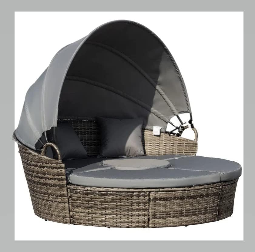 Universal Rattan DayBed 180cm Diameter Replacement GREY Canopy with Sleeves that thread onto the Canopy Poles Framework for a Smart Concealed Finish Heavyweight Polyester Waterproof Material
