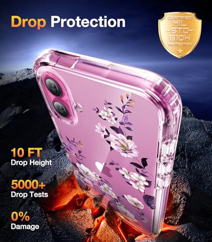Image of Diaclara Designed for iPhone 16 Plus Case, Full Body Rugged Case with Built-in Touch Sensitive Anti-Scratch Screen Protector, Upgraded [Full Camera Protection] for iPhone 16 Plus 6.7 inch,Clear Flower