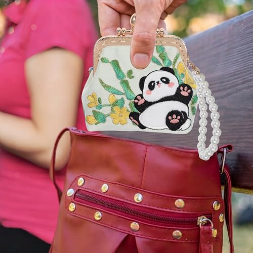 Monedero dorado elegante en brocado con flores bordadas 5