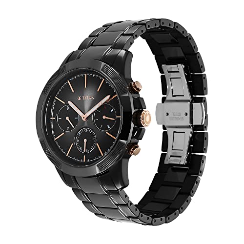 Titan Regalia Quartet Black Dial Analog with Day and Date Steel and Ceramic Strap Watch for Men-NS90090KD03 - Image 3
