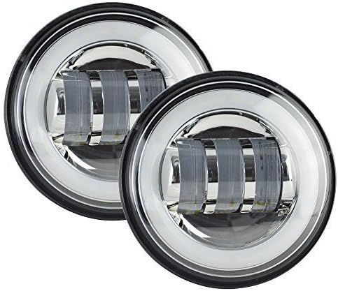 AUSI Chrome 4-1/2" 4.5 IN HALO Fog Lights Passing Lamps DRL bulb For Harley Davidson Electra Trike Heritage Road King Switchback Trike Yamaha Roadliner Roadstar royal star tour deluxe V-Star 1100