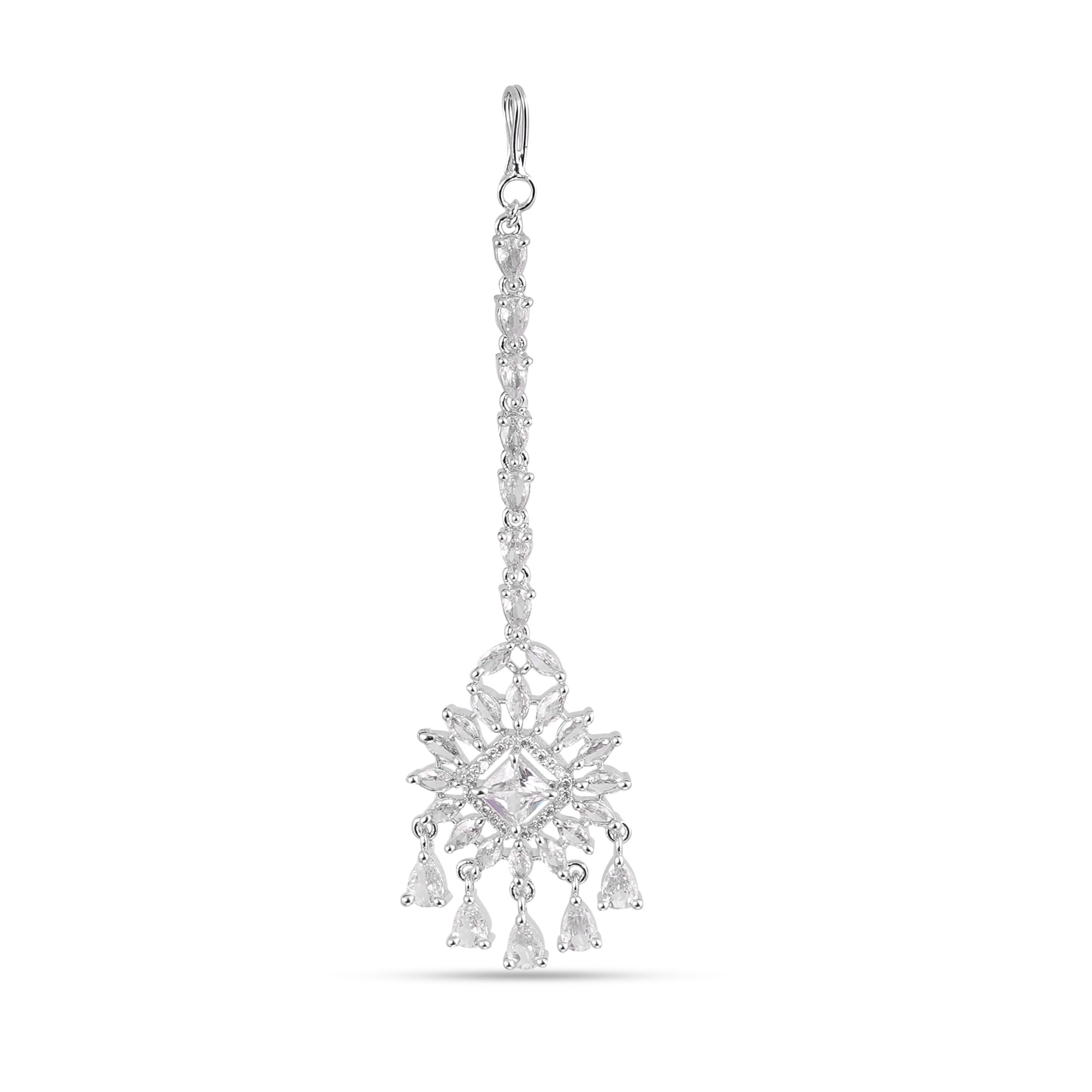 AD American Diamond Studded Maang Tikka for Women,Girls,Bridesmaids,Haldi,Mehandi,Wedding Forehead Jewellery-image-31