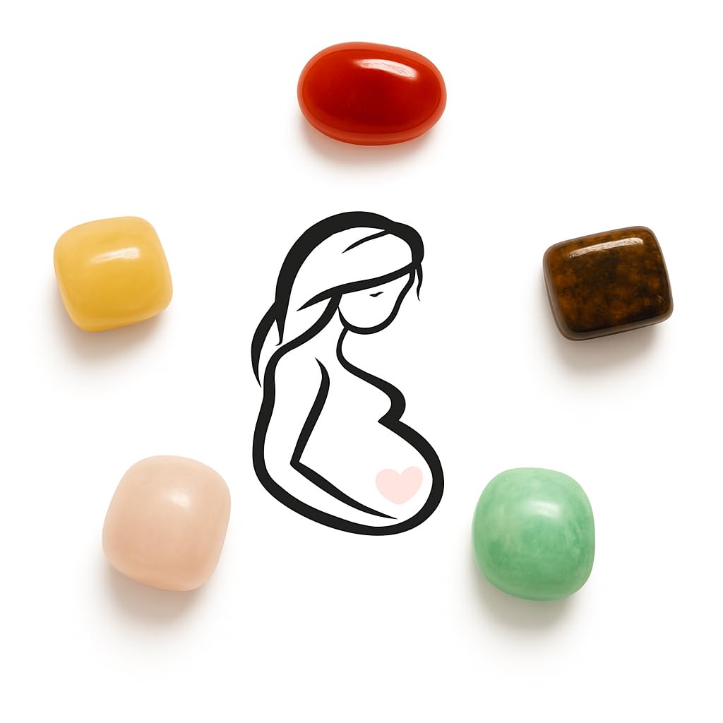 Crystal Set for Fertility & Pregnancy – Natural Healing Crystals for Women, Tumble Stones & Palm Stones for Energy Balance, Emotional Support, Meditation, Fertility & Chakra Healing Kit