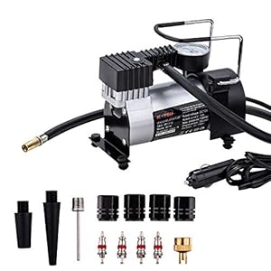 KATSU Car Tyre Inflator 12V DC 14A 150PSI High Volume Air Compressor Tyre Pump for Cars, Vans, 4×4’s + 3 Extra Nozzle…