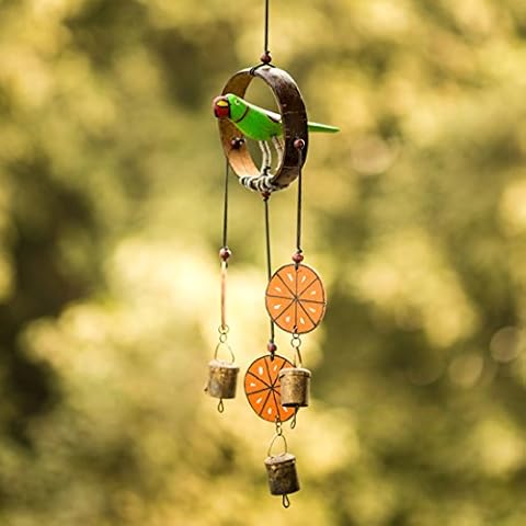 ExclusiveLane Wooden Handpainted & Handmade Decorative Hanging With Parrot - Wind Chimes Door Hanging Wall Hanging Décor Cover