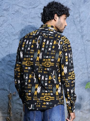 Image of Thomas Scott Men Slim Fit Pure Cotton Corduroy Floral Printed Semi-Formal Shirt