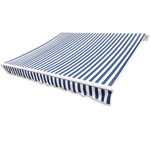 Tidyard Store Banne Manuel de Jardin en Toile Bleu et Blanc Résistant aux UV 3 x 2,5 m (Cadre Non Inclus)