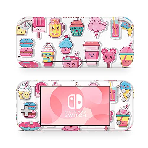 ZOOMHITSKINS Switch Lite Skin Decal Stickers, Candy Pink Cute Kawaii Cup Cake Puff Macaron Sugar Pastel Pale Color Anime, High Quality, Durable, Bubble-free, Goo-free, 1 Console Skin, Made in USA