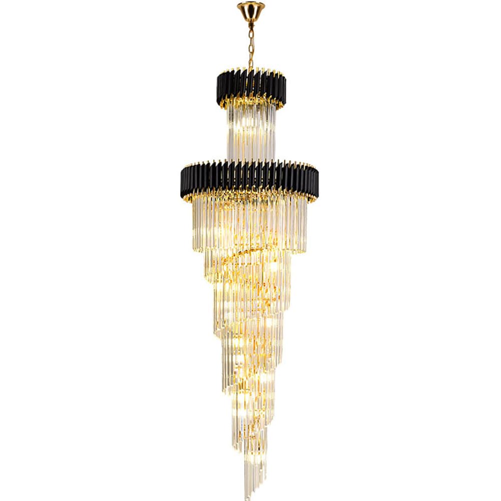 SYAXVOM Modern Crystal Chandelier for High Ceilings Adjustable Height Pendant Light Staircase Luxurious E12 Bulb Fixture in Gold/Black 51/59/67" Villa Decor (D19.7" x 67" Black)