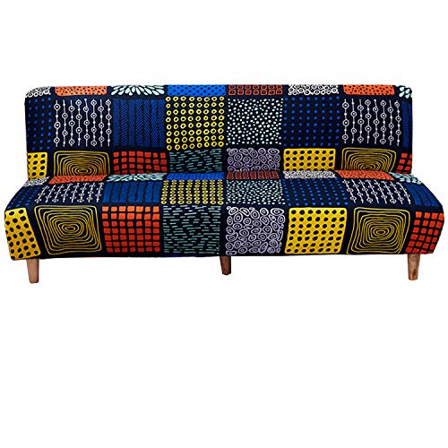 WOMACO Printed Futon Cover Stretch Sofa Bed Slipcovers Full Twin Queen Size Armless Couch Loveseat Protector Covers with Elastic Bottom for Living Room Bedroom Furniture (BLG, 63"-75")