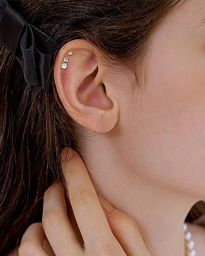 COCHARM 14K Solid Gold Tragus Earring Studs 16g Round CZ Helix Earring Stud Real Yellow Gold Tragus Piercing 3mm 4mm 5mm Gold Conch Piercing2