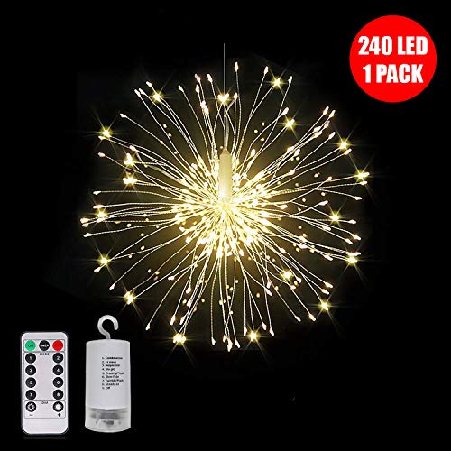 Sentik® - Guirnalda de luces LED para fuegos artificiales con pilas, para colgar con mando a distancia, diseño de hadas estrelladas, cobre, 240 LED - White