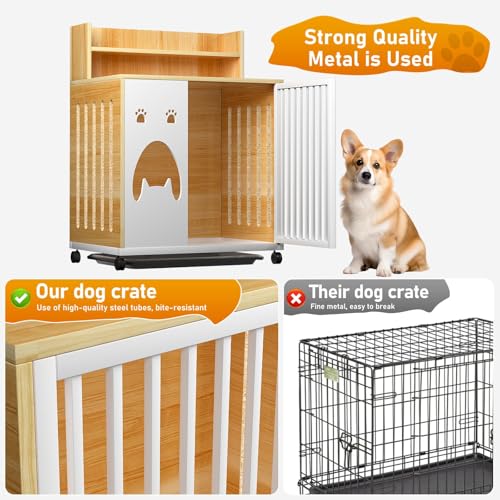 Dog Crate Furniture, 25''Wooden Dog Cage Dog Crates for Small Dogs, Furniture Style Dog Crate Dog Crate Table with Wheels and Removable Tray - Image 5
