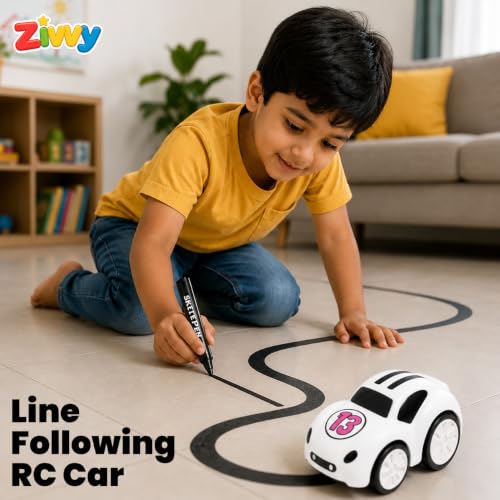 Image of White Magic Induction Remote Control Car Toy | Smart Sensor Line Following Car with 2.4GHz RC | LED Lights, Music & Auto Tracking Technology | Birthday Gift for Kids