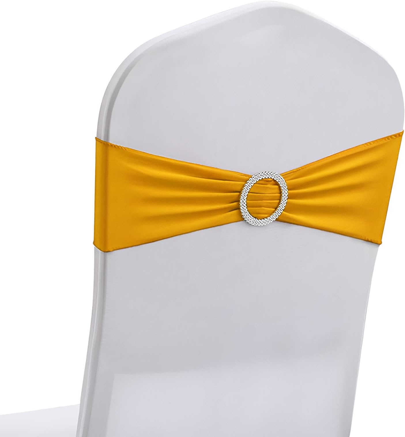 50 PCS Elastic Stretch Spandex Chair Covers Sashes Bands,Bows Sashes Chair Cover with Buckle for Wedding Party Ceremony Events for Folding Chairs Banquet Decorations Chair Decorations (Gold)