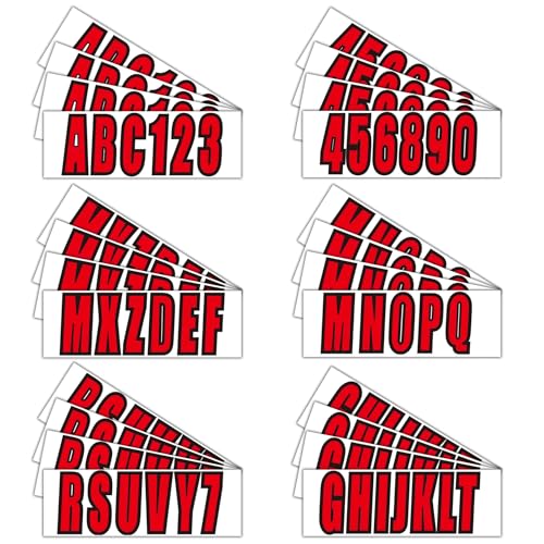 Image of 3 inch Boat Registration Numbers and Letters Marine Sticker Decal | 4 Sets Alpha-Numeric Vinyl Letter for Jet Ski PWC Personal Watercraft Solid Red