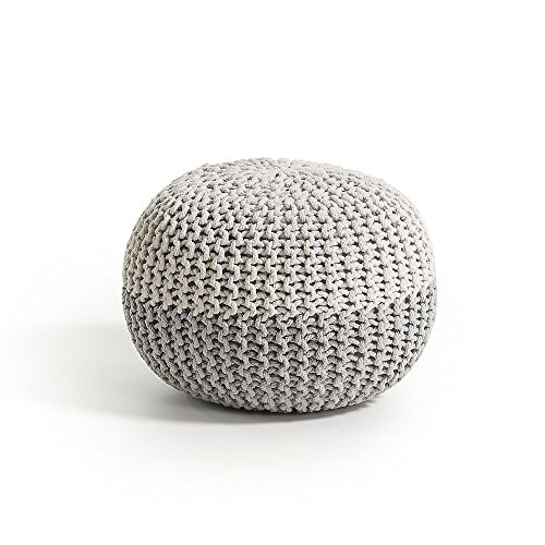 Kave Home - Puf Arnot Blanco y Gris Redondo Ø 50 cm con Funda tricotada de algodón 100%