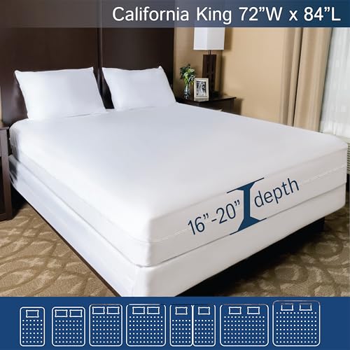 California King Mattress Protector Bedbug Waterproof Zippered Cover - Deep Pocket Fits up to 20" Depth - Hypoallergenic Premium Quality Encasement Protects Against Dust White