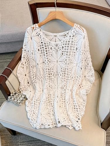 Image of MakeMeChic Women's Plus Size Crochet Boho Tops Summer Vacation Beach Cover Ups Sweater
