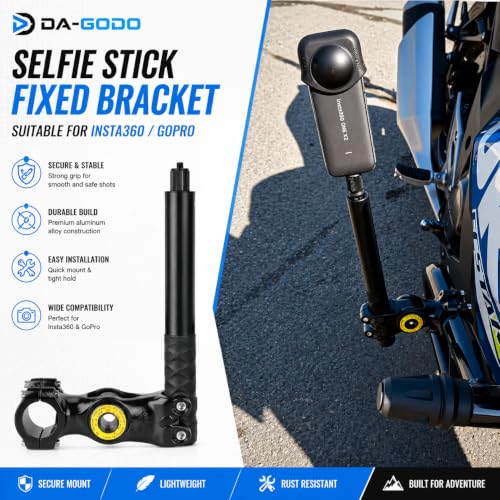 Image of Motorcycle & Bicycle Handlebar Mount with 44.7 inch Invisible Selfie Stick for Insta360 X5 /X4 /X3 /X2, GoPro & DJI Action Cameras, 360 Adjustable Aluminum Alloy Bracket