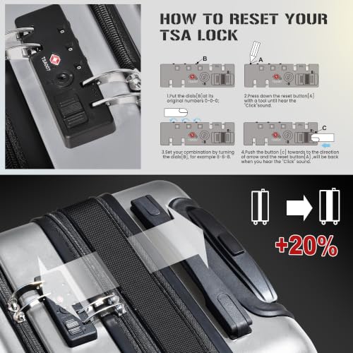 Image of KEYTANG SmileLine 3-Piece Luggage Set Lightweight Hardside Suitcase TSA Lock Spinner Wheels, 20 inch Expandable Carry-On Luggage with Quick Access Front Open Pocket, Bonus Makeup Bag,Silver