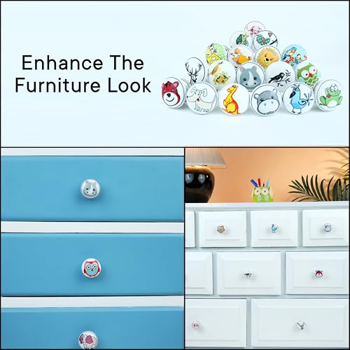 Image of Indian-Shelf Handmade Ceramic Knobs for Kids Room Multicolor Kid Drawer Pulls Round Flat Animal Kitchen Cabinet Handles -8 Pieces(1.5 Inches)