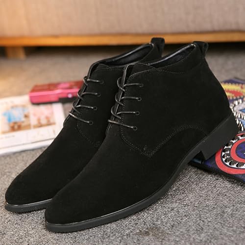 Men's Suede Classic Casual Block Heel Chukka Boots Elegant Comfortable High Top Lace Up Low Heel Oxford Dress Boots for Work Walking Dating4