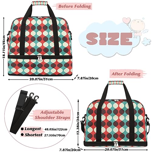 Sports Gym Bag Vintage Retro Geometric Foldable Travel Duffel Bag with Shoes Compartment Large Carry On Bag Weekend Yoga Workout Bag for Men Women 20.07 * 7.87 * 18.11 Inch2