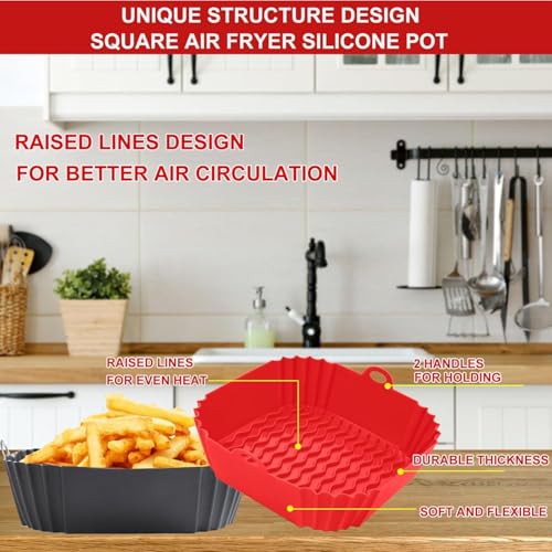 Image of Silicon Air Fryer Liners I Square Silicone Basket Baking Tray I Pot with Ear Handles I Nonstick Reusable Heat Resistant I Cooking Oven Insert Accessories-(Multicolor-SILICON SQUARE-Pack of 1)