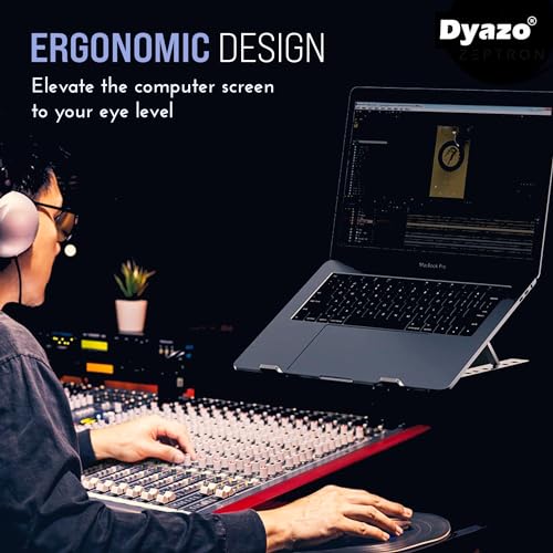 Image of Dyazo 2 in 1 Laptop & Mobile Stand | Foldable Riser with Ventilated Design | Multi Angle Adjustable Height Holder Fit Upto 15.6 Inch Laptops | Compatible for Mac, HP, Dell, Acer, Lenovo & More (Black)