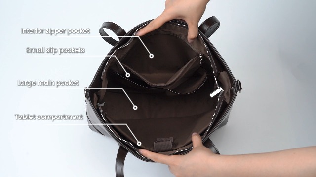 Bolso Tote de cuero para mujer, grande con múltiples bolsillos miniatura 7