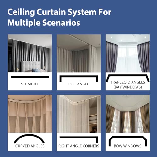 Image of Room Divider Ceiling Mounted Curtains Track Sets Extra Wide Blackout Curtain Flexible Tracks for Bedroom Privacy Partition Separator, 1 Panel White Drape and White Rail, W8.3 x H7ft