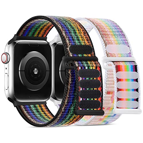 WJK Compatible with Apple Watch SE Band Women Men, Stretchy Sport Nylon Pride Rainbow Strap...