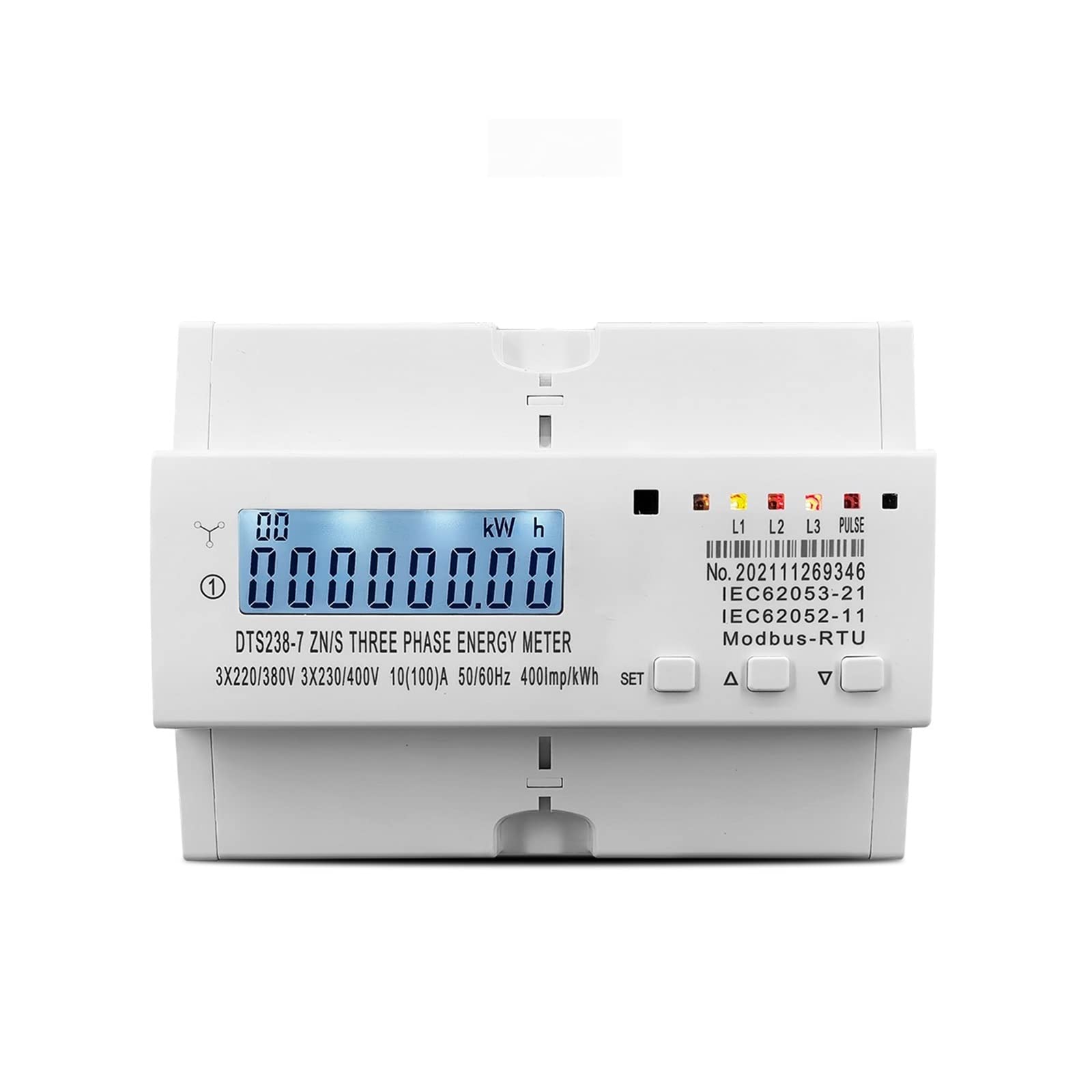 Monitor de energía 3 fases Din Rail KWH W W Medidor de energía Corriente de voltaje DTS238-7 ZN/S Monitor de consumo de energía Monitor KWh Medidor Wattmeter