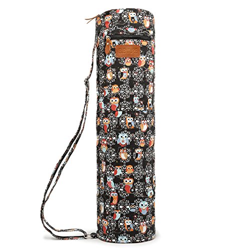 ELENTURE Canvas Yoga Mat Bag with Adjustable Strap & Pockets, Full-Zip Travel Gym Tote for Women & Men, Fits 1/4