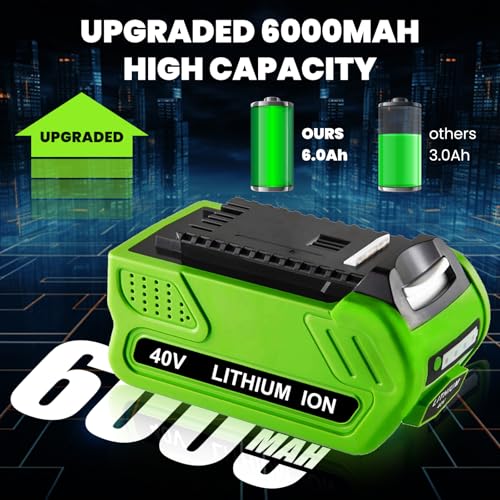 Image of 1Pack 6000mAh Lithium ion Replacement for Greenworks 40V Battery 6.0Ah 29462 29472 29252 20202 22262 25322 Compatible with Greenworks 40Volt GMAX Battery Cordless Power Tools