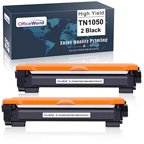 OfficeWorld Compatible Brother TN1050 TN-1050 Cartucho de tóner para Brother DCP-1510 DCP-1512 DCP-1610W DCP-1612W, HL-1110 HL-1112 HL-1210W HL-1212W, MFC-1810 MFC-1910W (2 Negro)
