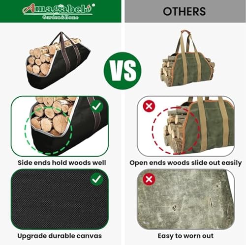 Amagabeli Garden & Home B00020BK Large Canvas Log Tote Bag Carrier Indoor Fireplace Firewood Holder Woodpile Rack Fire Wood Carriers Carrying thumb #2