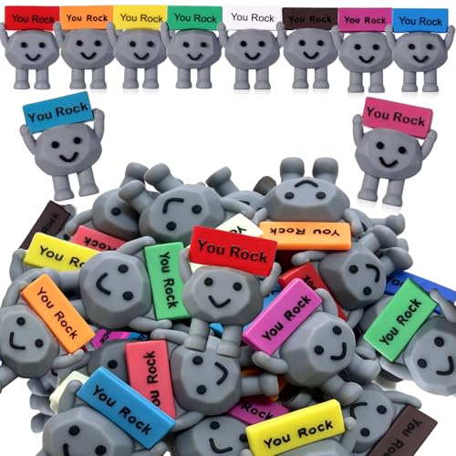 PNEIOLV 30 PCS Mini Rubber Positive Figures You Rock Motivational Stone Figurines for Desk Decor Goodie Bags Easter Basket Stuffers Encouragement Gifts Coworker and Teacher Gifts