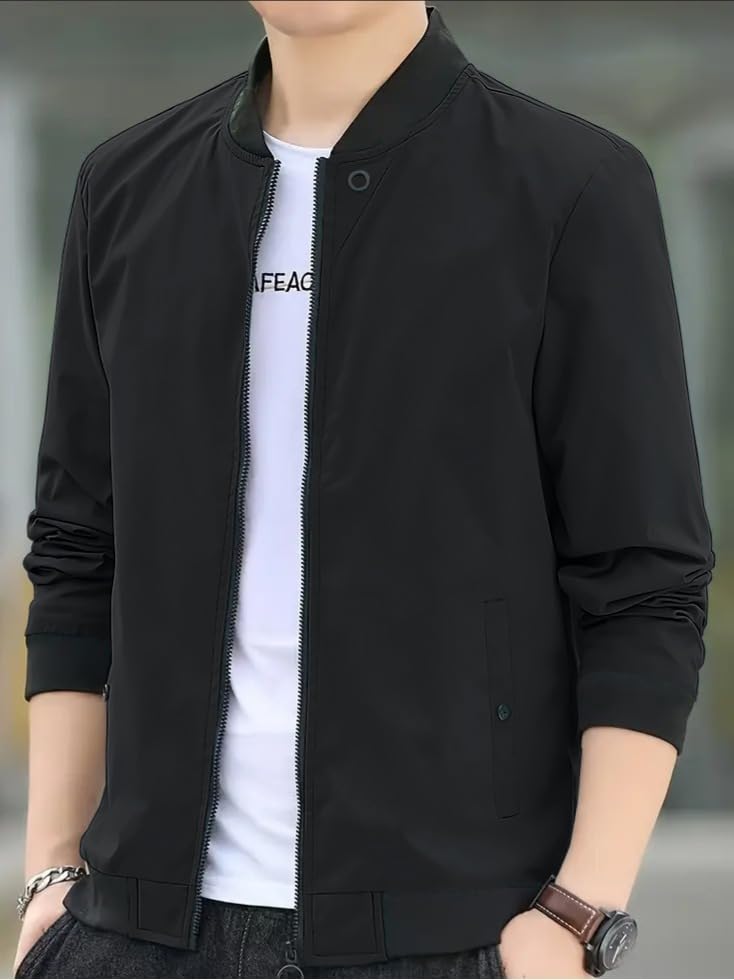 Image of Celary Men's Bomber Jacket | Fancy Collar|| Lightweight Casual Zip-Up Jacket | Stylish Slim Fit Outerwear for All Seasons | Polyester, Standard Length