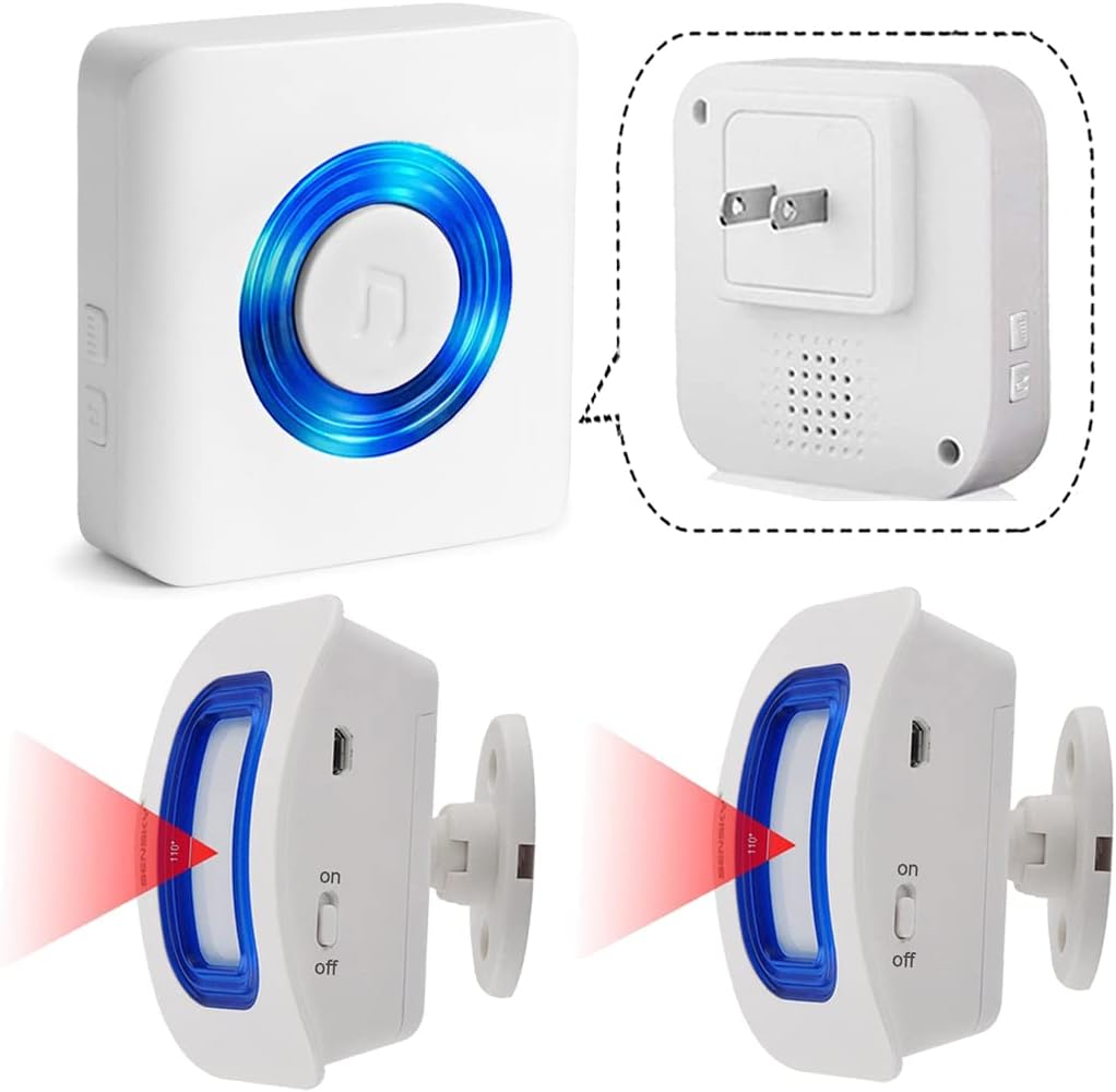 Wi-fi Movement Sensor Detect Alert, Residence Safety Driveway Alarm,Movement Detector Retailer Door Entry Chime Doorbell, Caregiver Pager for Aged/Youngsters(2 Movement Sensor 1 Receiver)